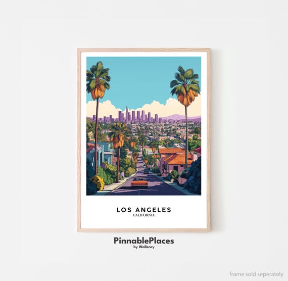 Los Angeles Travel Poster Retro West Hollywood Skyline File