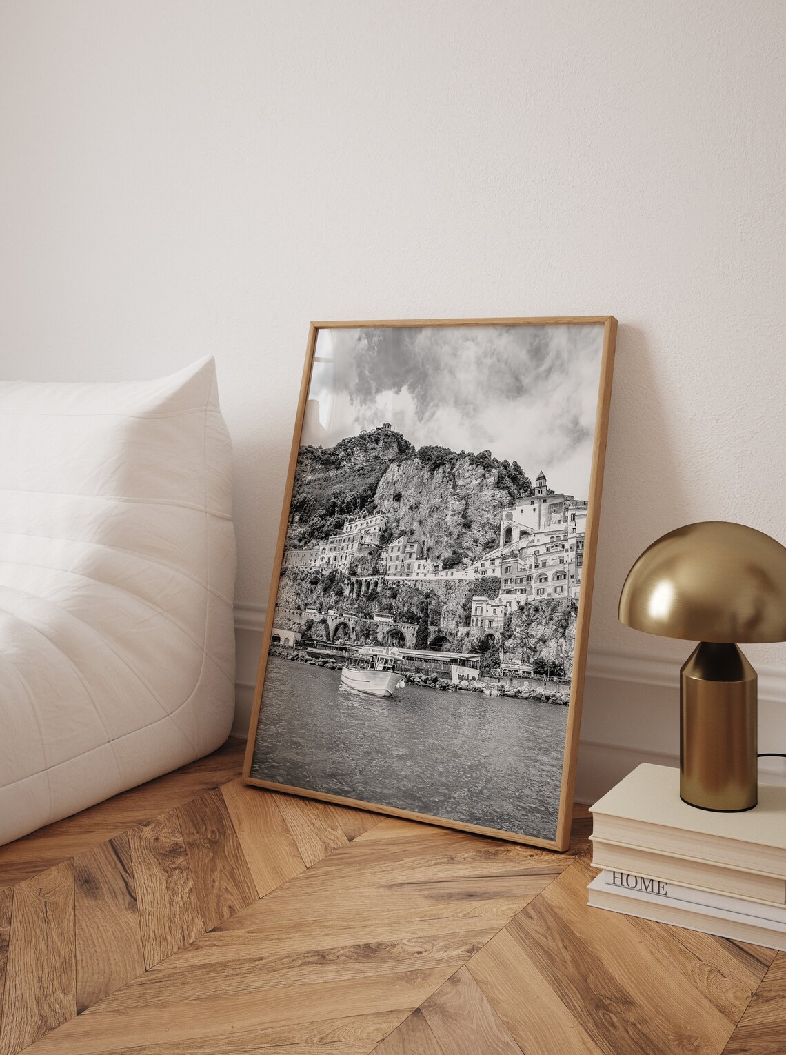 Amalfi Coast Black and White Coastal Photography Poster Artwork