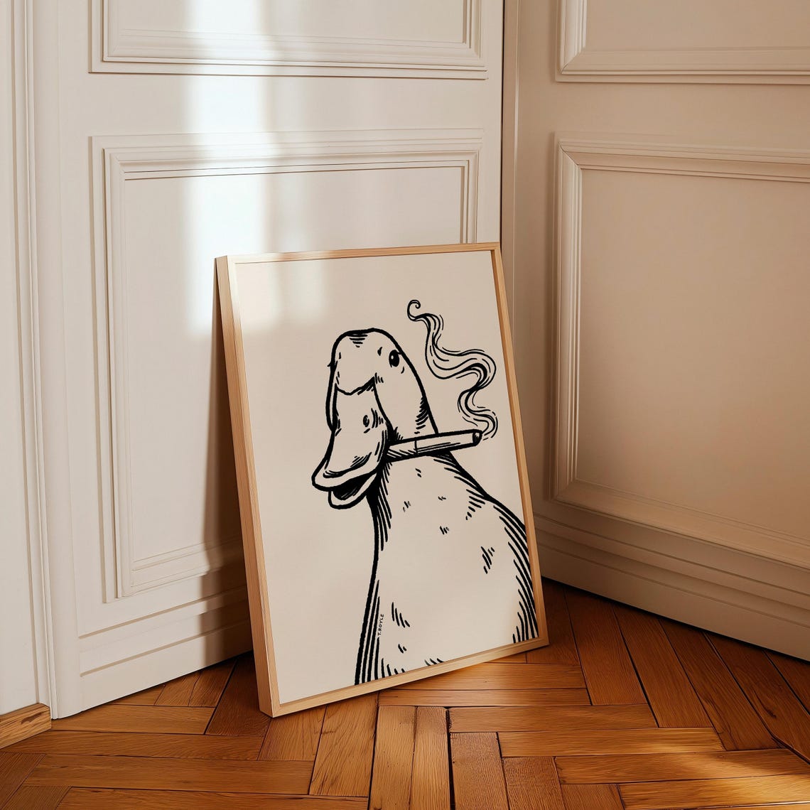 Smoking Duck Funny Retro Ink Sketch Cool Vintage Style Animal Poster - Image 2