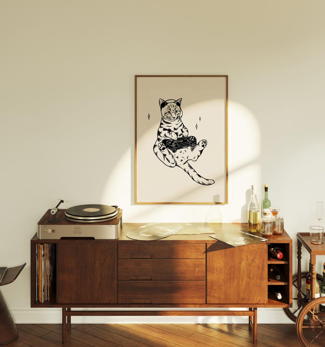 Gaming Cat Retro Vintage Art Print - Image 3