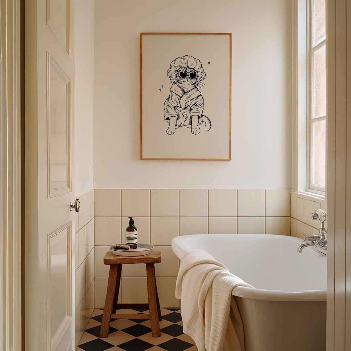 Cool Cat After Bath Retro Bathroom Art Print - Image 4