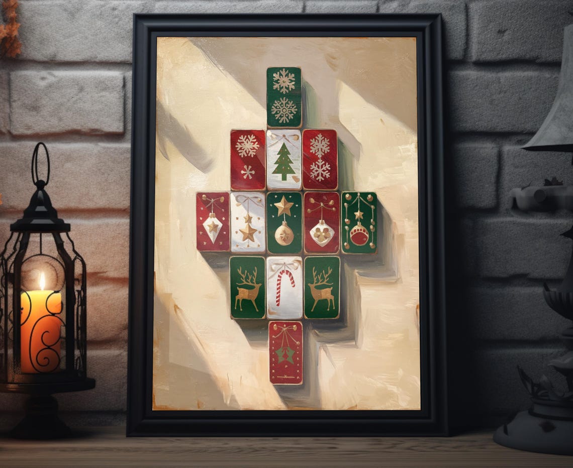 Christmas Tree Shape Matchbox Collage Folk Art Holiday Poster