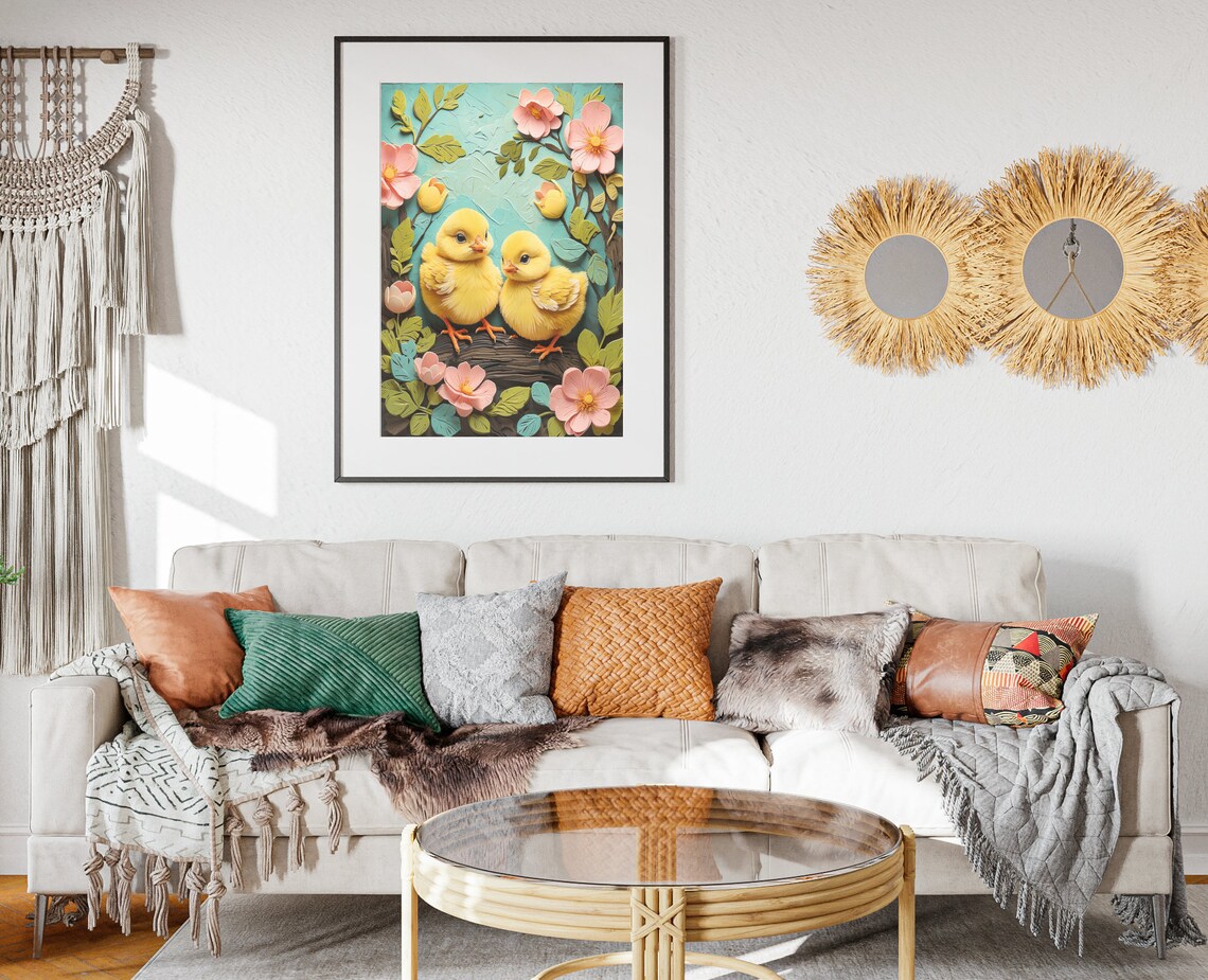 Spring Chicks Folk Art, Rustic Spring Decor - Image 2