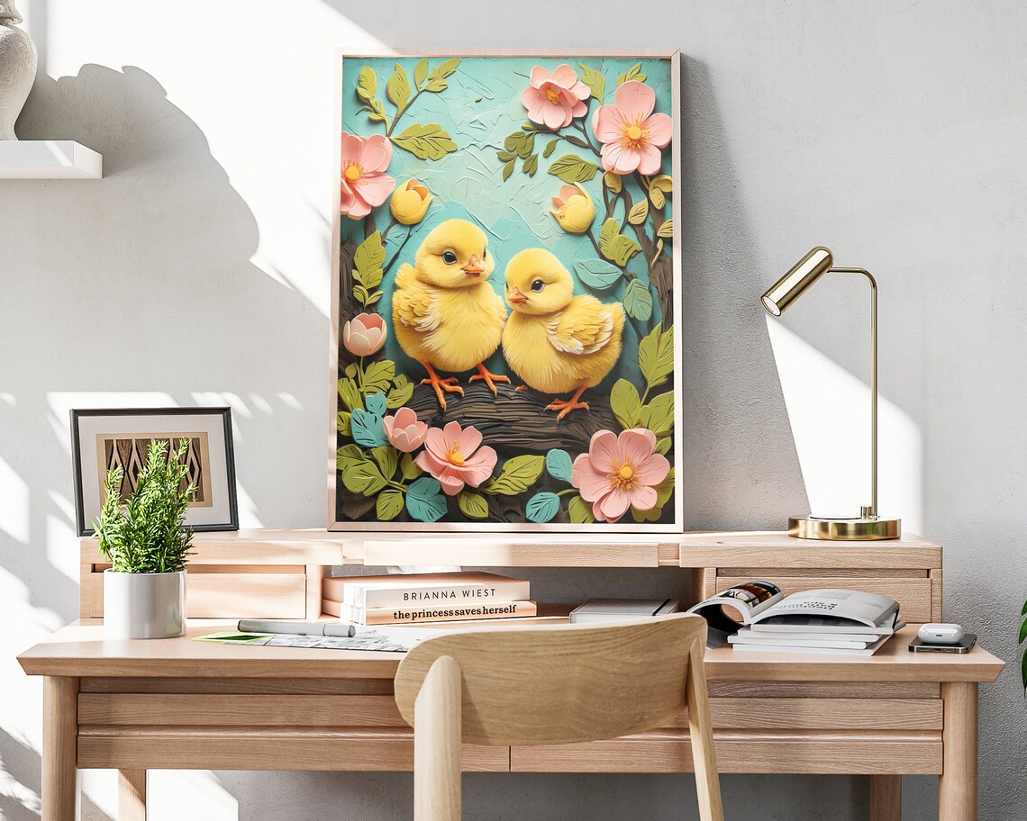 Spring Chicks Folk Art, Rustic Spring Decor - Image 4