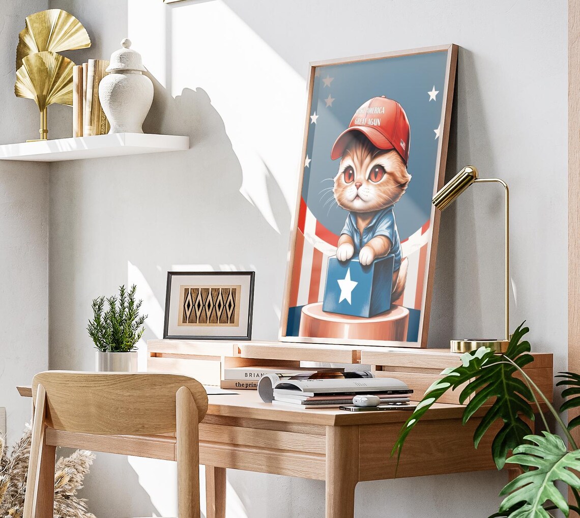 MAGA Kitten With Ballot Box Red Cap Caricature Patriotic Cat Poster - Image 3