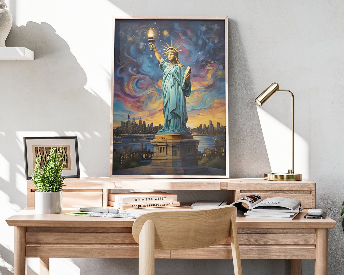 New York Starry Night Matte Wall Art New York City Artwork Statue Of Liberty Print New York Painting Nyc Decor New York City Poster - Image 3