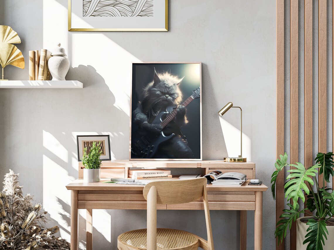 Rock Star Cat Electric Guitar Stage Spotlight Funny Musician Art Poster - Image 4