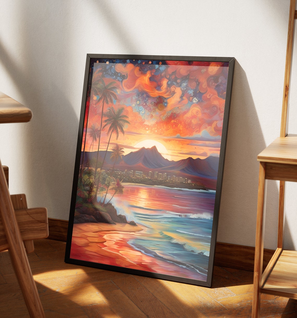 Hawaii Starry Sunset Matte Wall Art Hawaiian Beach Artwork Coastal Island Print Hawaii Painting Hawaiian Decor Hawaii Folk Art Poster - Image 4