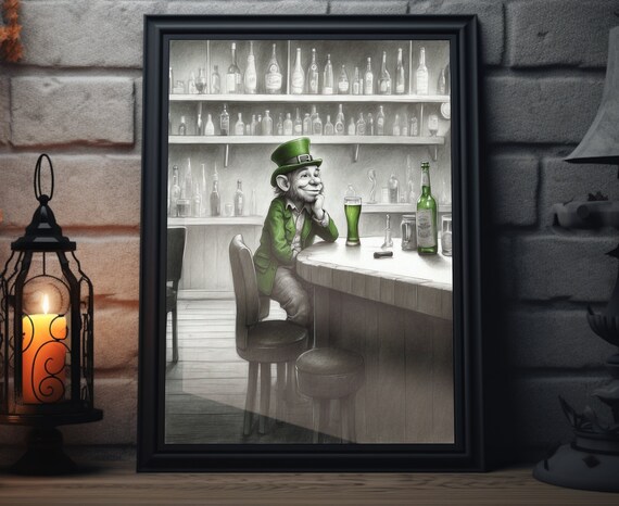 Leprechaun Irish Pub Bar Sketch Green Beer St Patricks Day Funny Poster