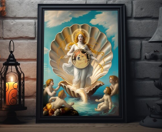 Venus Dogecoin Crypto Art Print Renaissance Meme Painting Artwork Cryptocurrency Decor Dogecoin Poster For Home Unique Wall Art