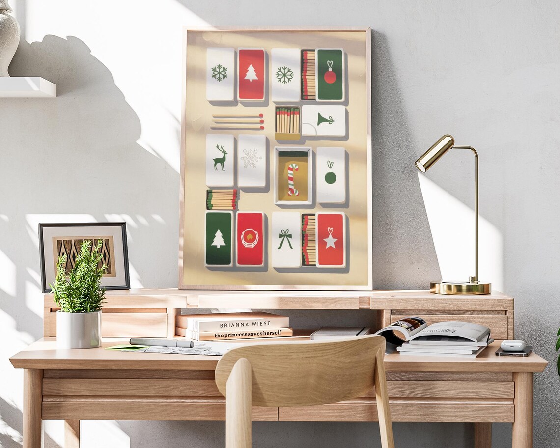 Christmas Matchbox Collection Red Green Cream Holiday Wall Art - Image 4