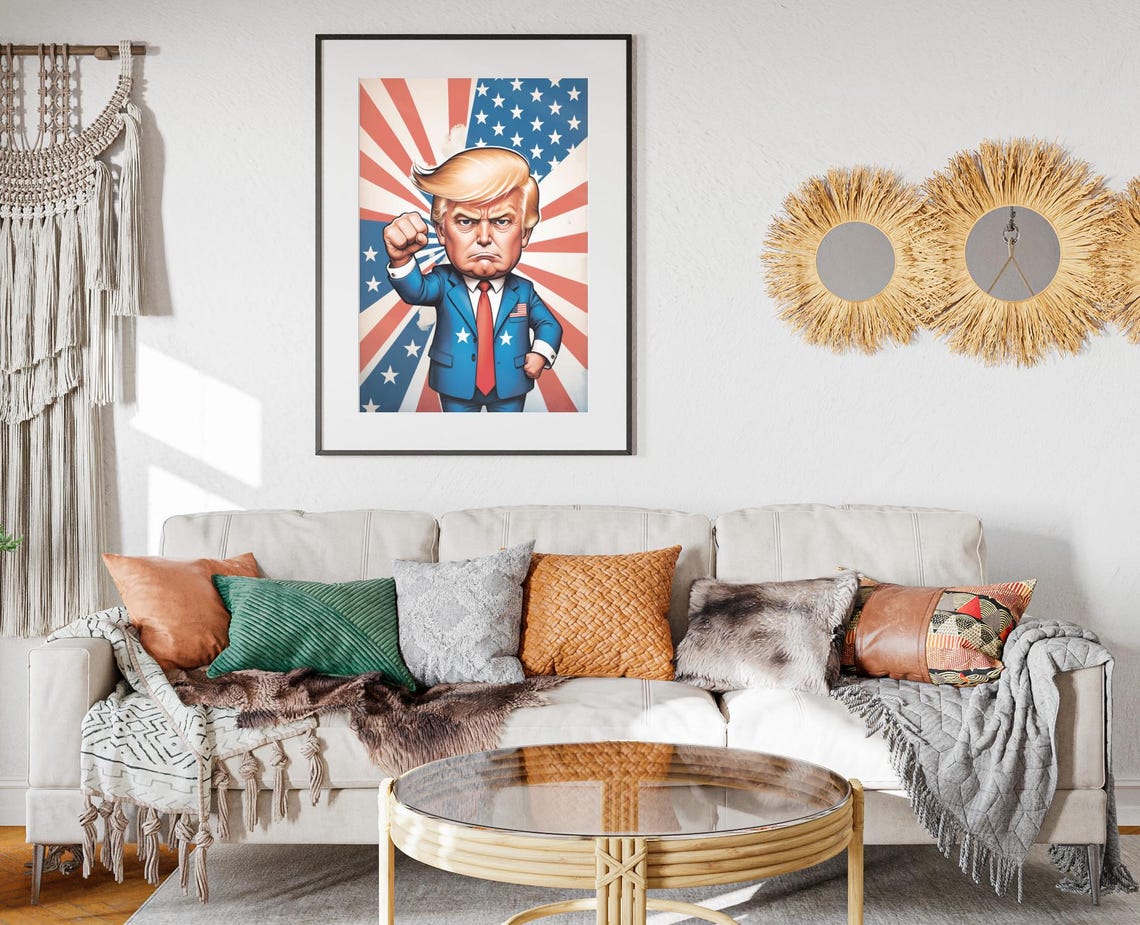 Donald Trump Caricature Art Print Maga Painting Artwork Trump Fist Pump Wall Art Make America Great Again Decor President Trump Poster - Image 2