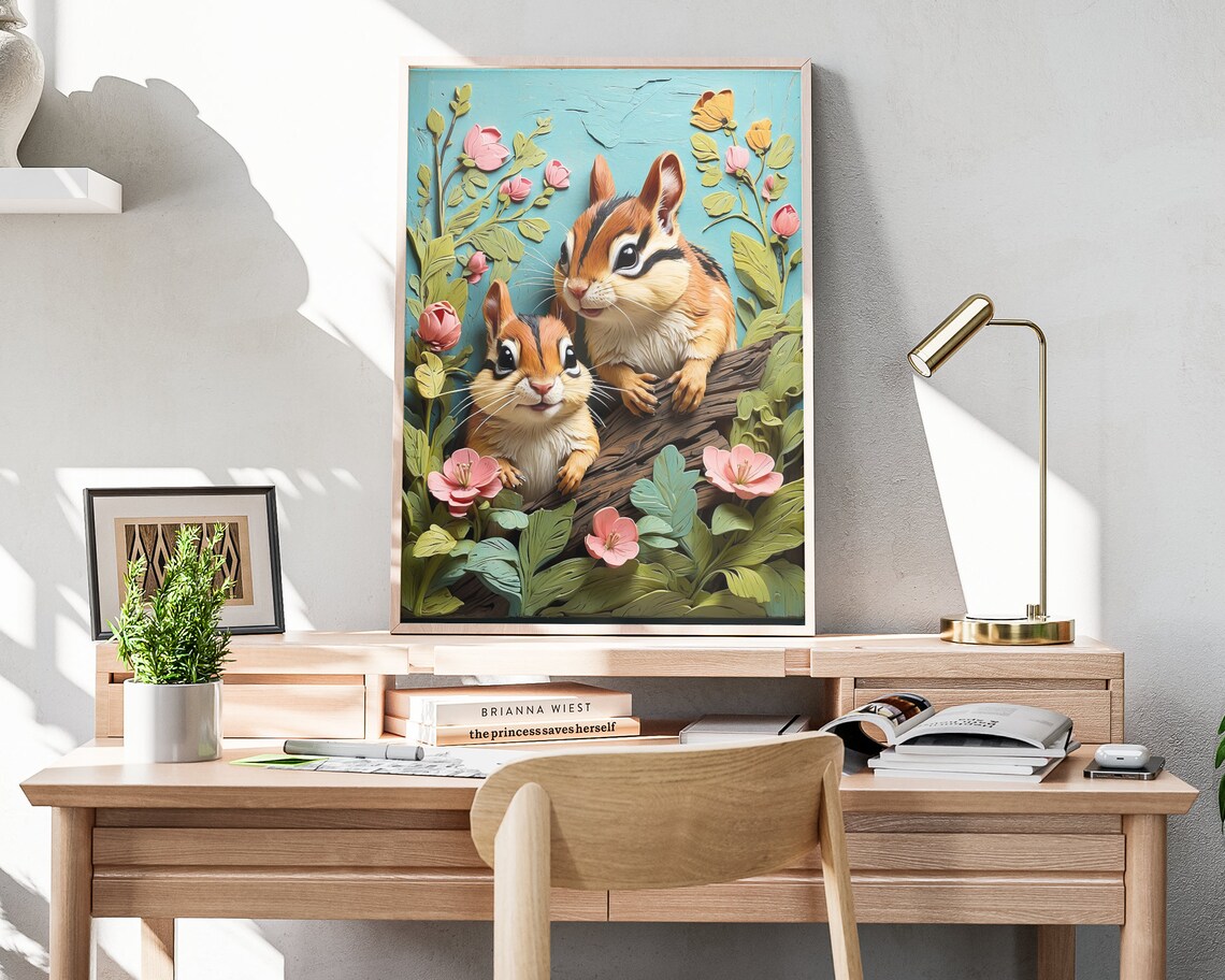 Easter Chipmunk Folk Art, Rustic Spring Painting - Image 4