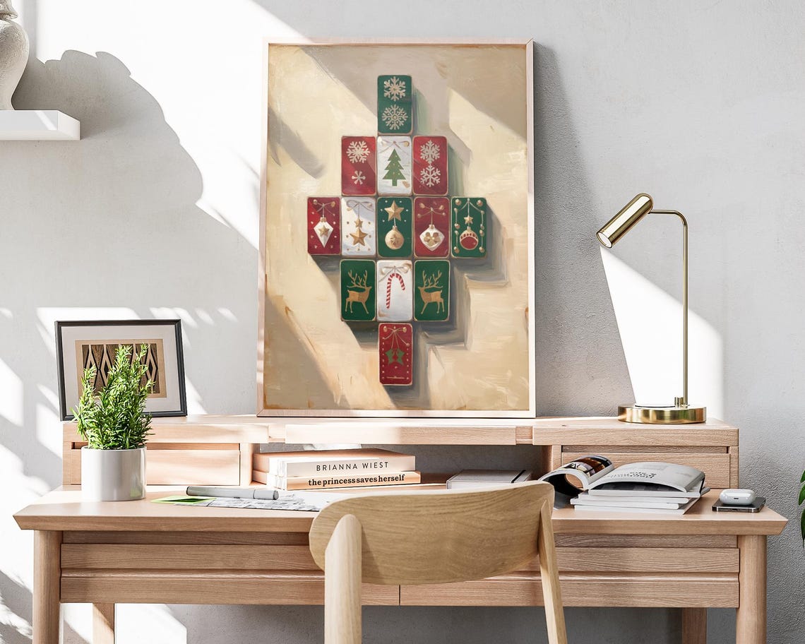 Christmas Tree Shape Matchbox Collage Folk Art Holiday Poster - Image 4