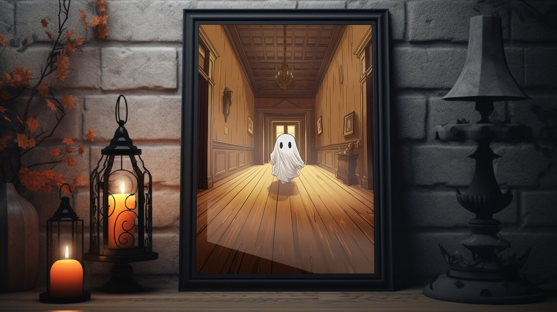 Cute Ghost Halloween Scene, Spooky Decor