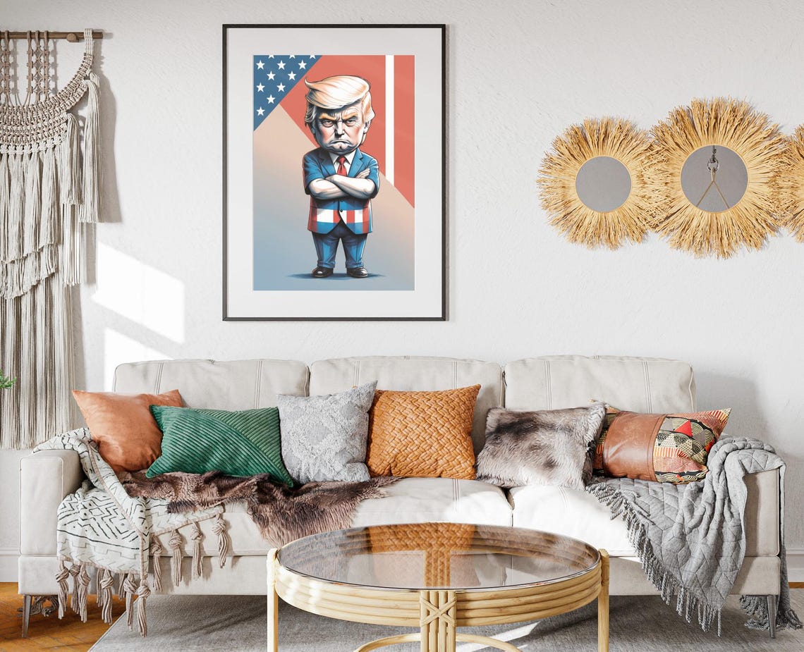 Donald Trump Chibi Caricature Stars Stripes Blazer Patriotic Poster - Image 2