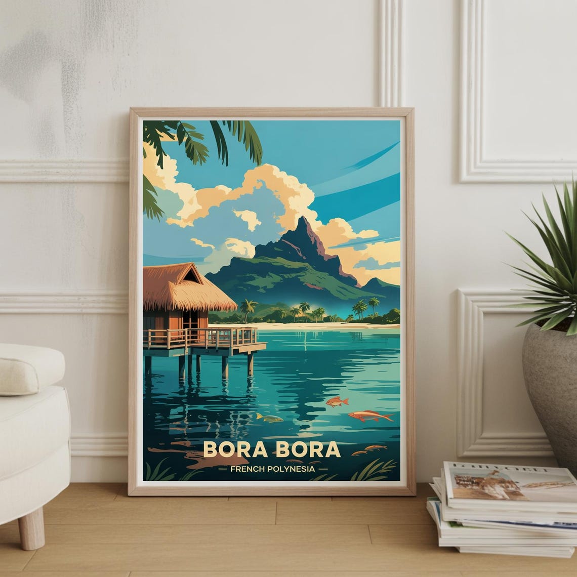 Bora Bora French Polynesia Overwater Bungalow Island Travel Poster