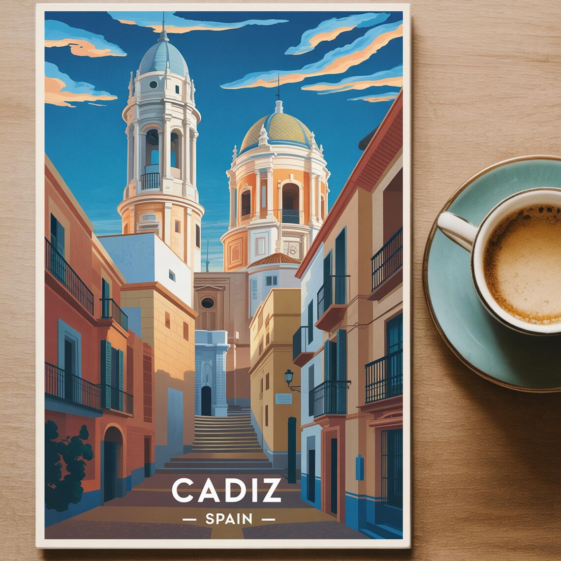 Cadiz Spain Cathedral Towers Andalusian Street Travel Poster