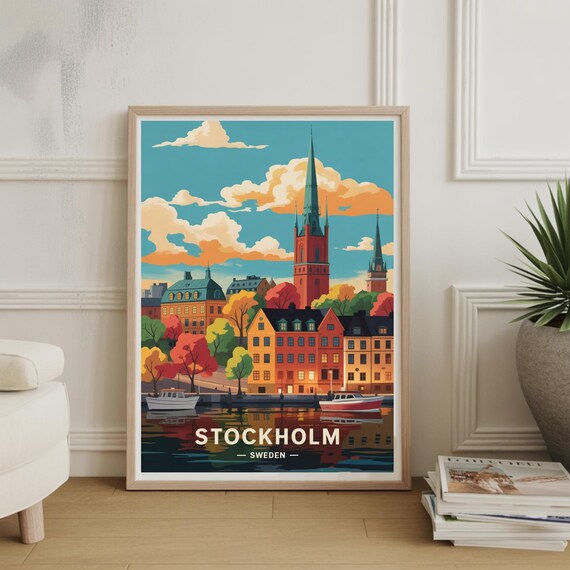 Stockholm Sweden Travel Poster, Mid-Century Modern