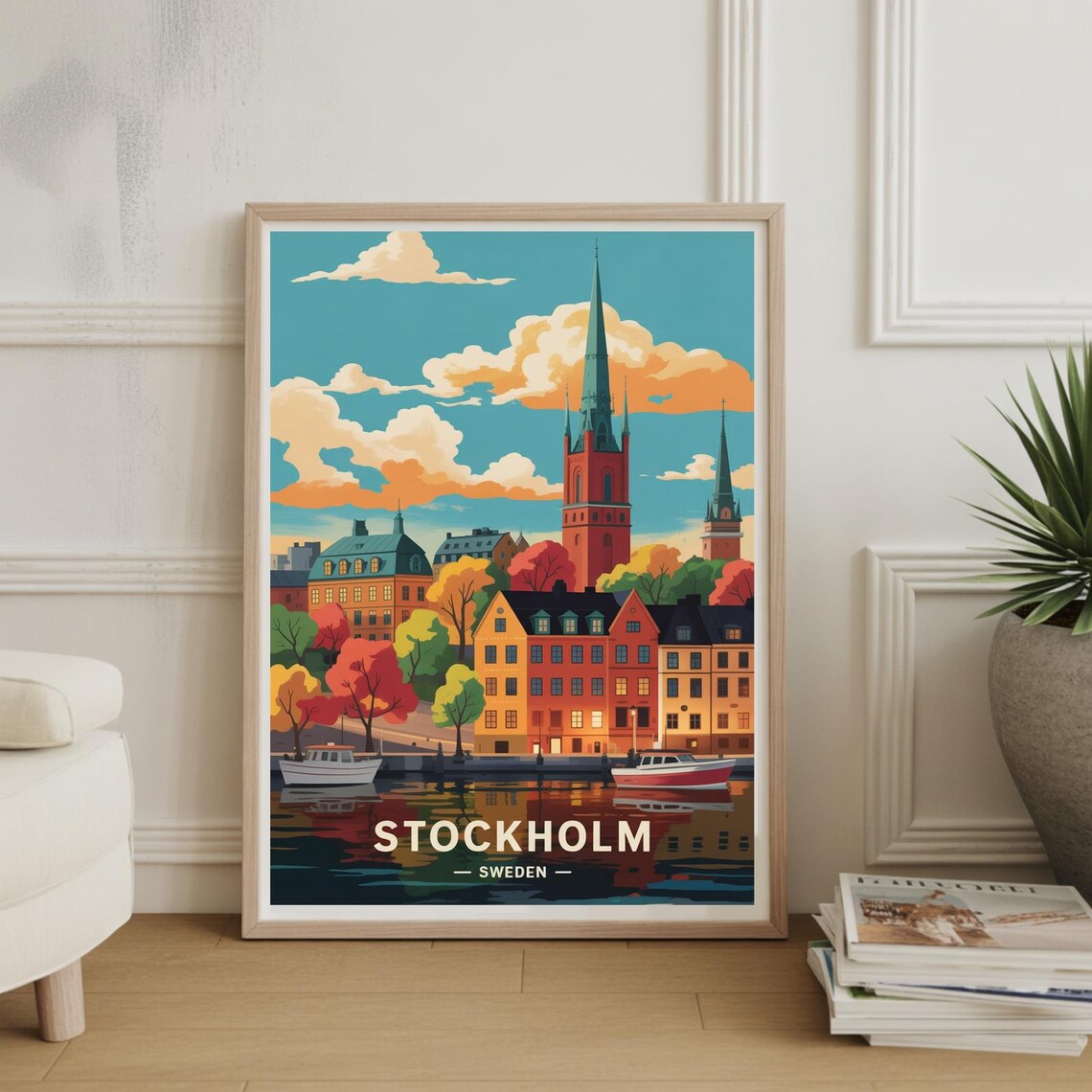 Stockholm Sweden Travel Poster, Mid-Century Modern