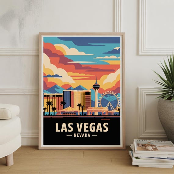 Las Vegas Skyline Art Poster Nevada Cityscape Wall Decor Usa Travel Themed Room Decoration Unique Housewarming Birthday Gift