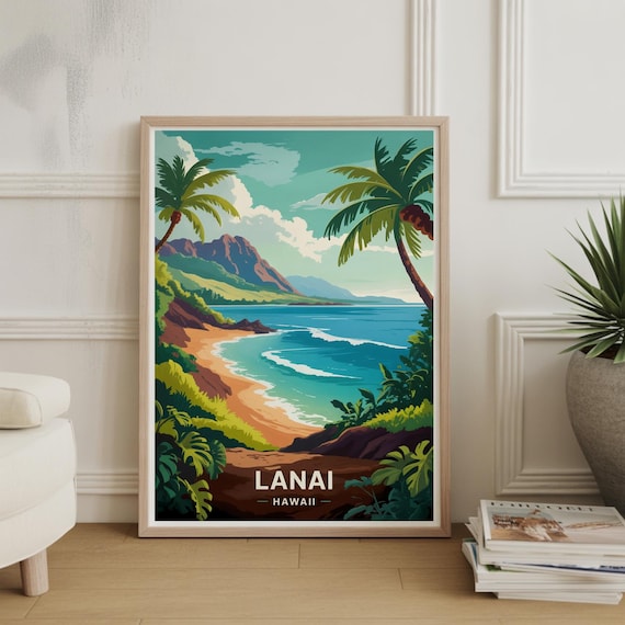 Lanai Hawaii Tropical Beach Paradise Vintage Travel Poster Artwork