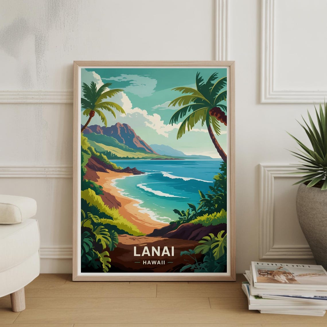 Lanai Hawaii Tropical Beach Paradise Vintage Travel Poster Artwork