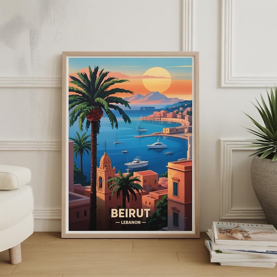 Beirut Travel Poster Lebanon Cityscape Art Inspired Home Decor Landmark Illustration