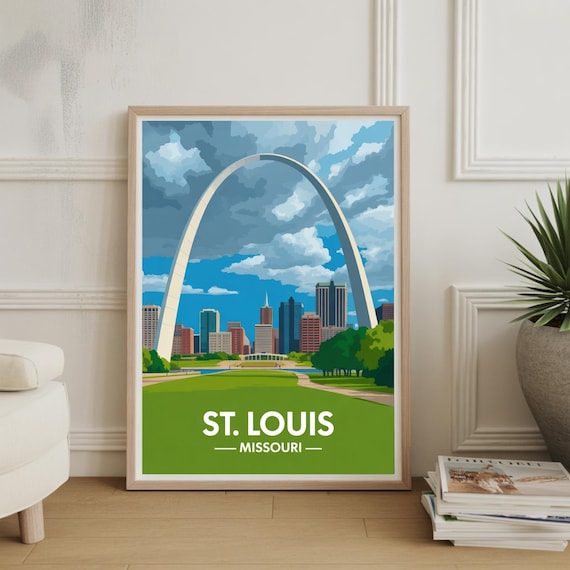 St Louis Missouri Gateway Arch Skyline Vintage Travel Poster