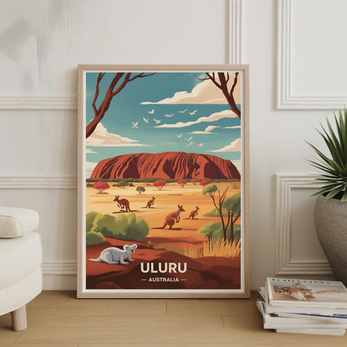Uluru Ayers Rock Kangaroo Outback Desert Australia Travel Poster