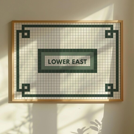 Lower East NYC Green Subway Tile Mosaic Station Sign Wall Art