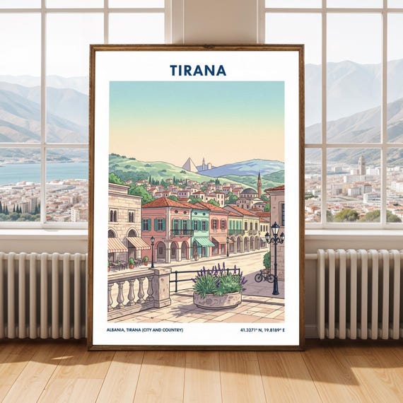 Tirana Cityscape Print Pastel Albanian Architecture Travel Art