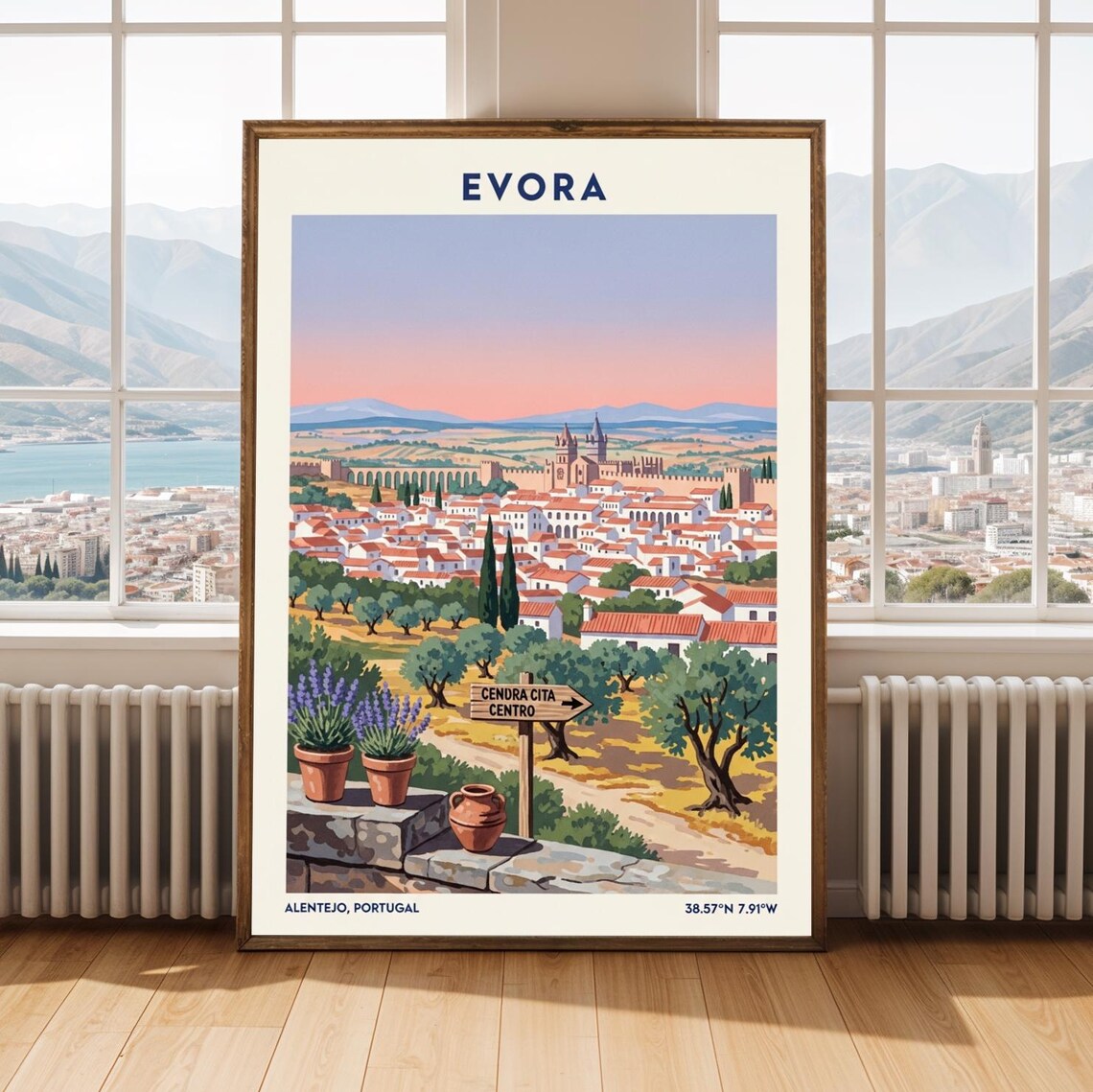Evora Portugal Alentejo Historic Hillside Town Travel Poster