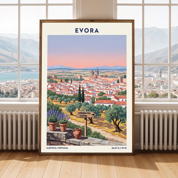 Evora Portugal Alentejo Historic Hillside Town Travel Poster