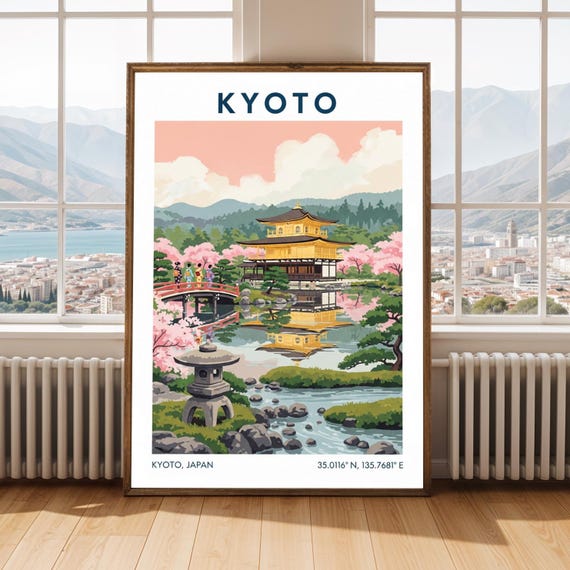 Kyoto Golden Pavilion Art Print Japanese Gouache Landscape Decor