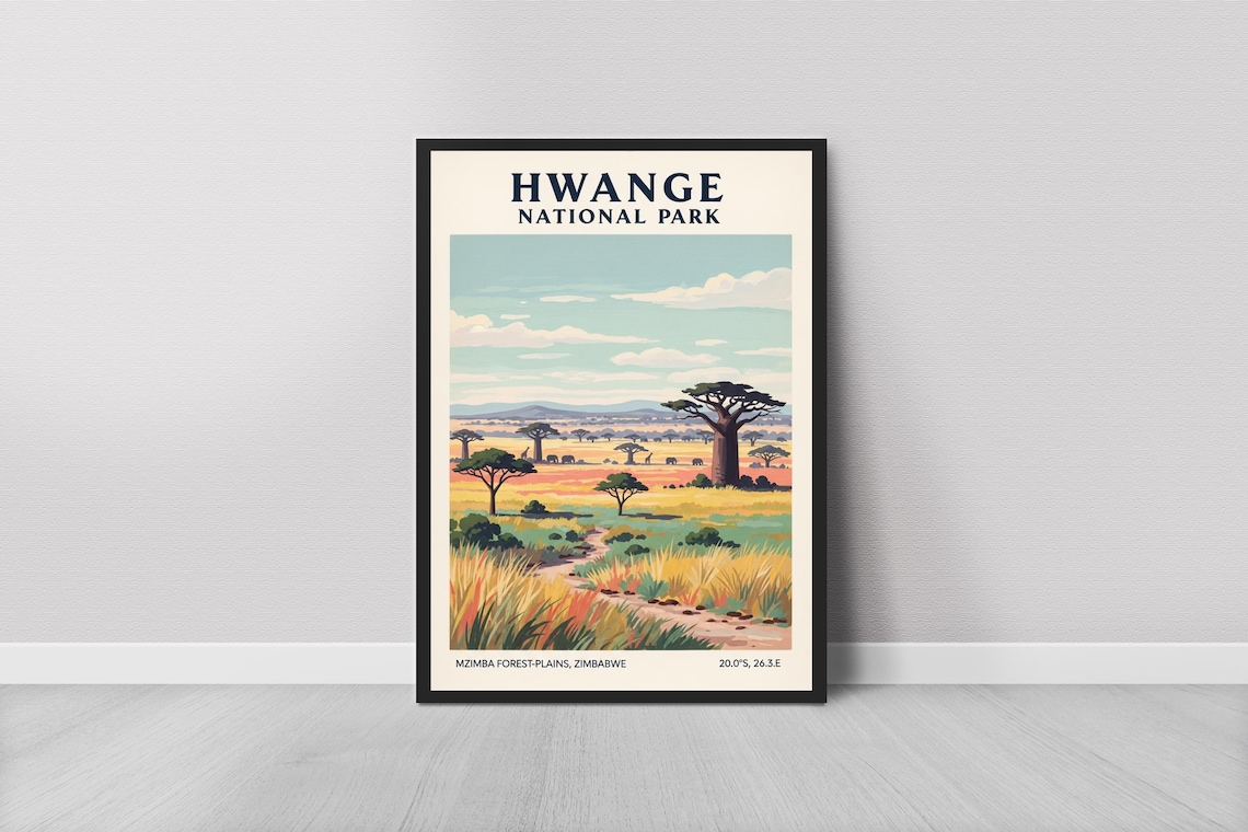 Baobab Tree Landscape, African Safari Travel Poster