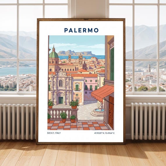 Palermo Print Sicilian Seaside Art Italian Cityscape Illustration