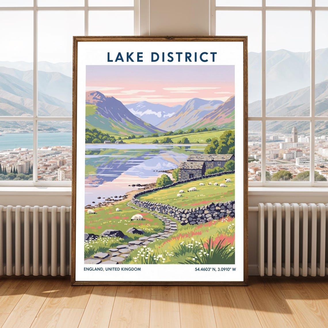 Lake District Pastel Lakeside Mountains Vintage Travel Poster