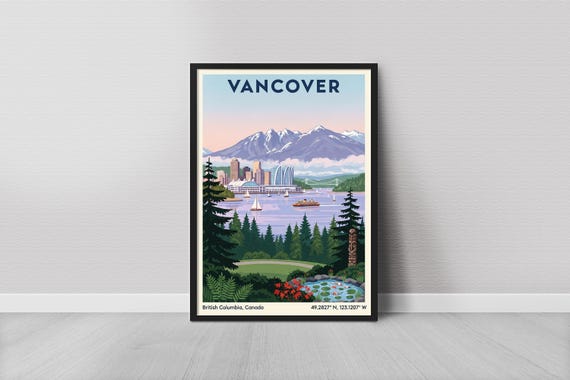 Vancouver Art Print Minimalist Blue Sky And Forest Coastal Cityscape