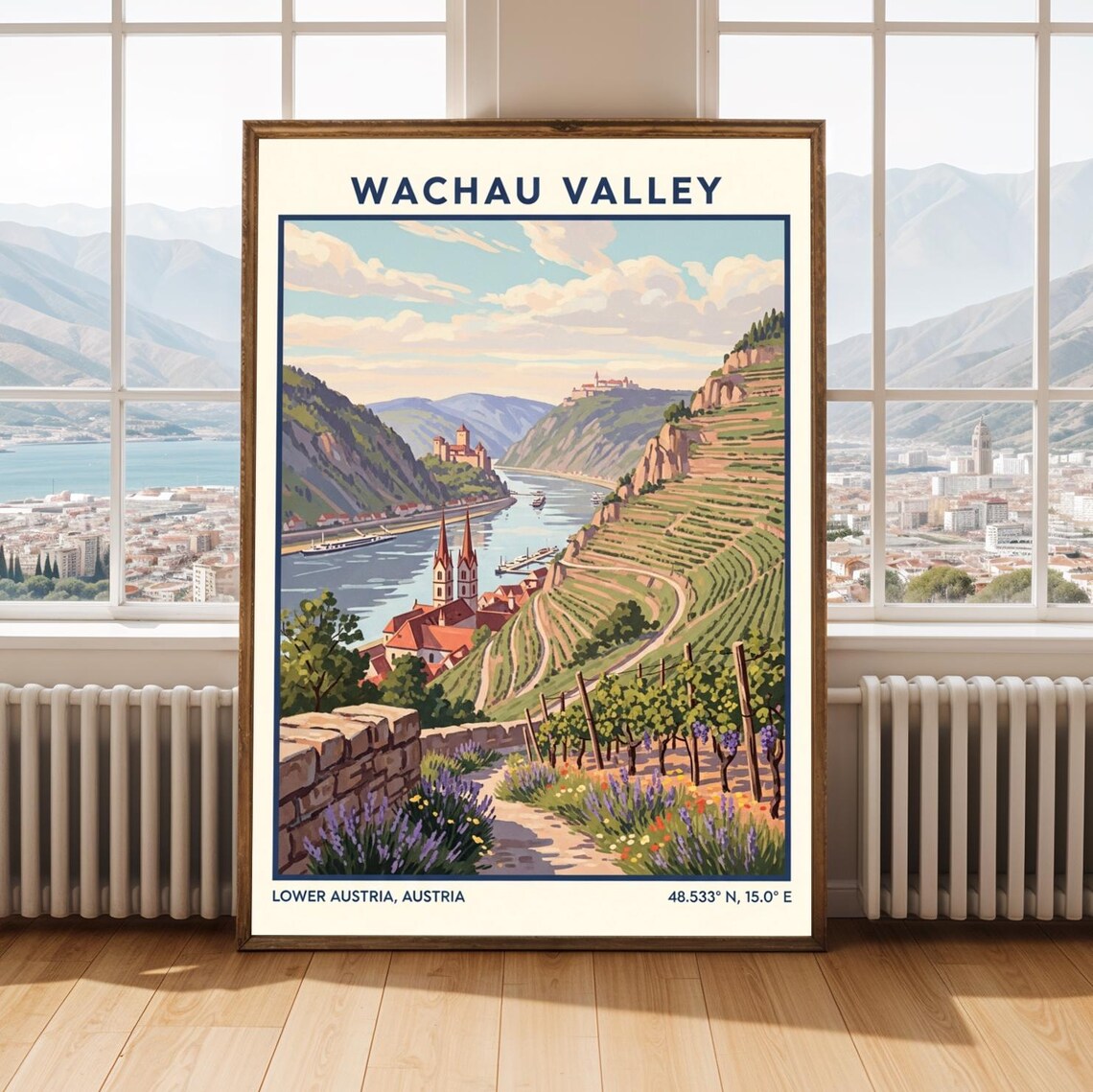 Wachau Valley Austria Vintage Travel Poster Danube Vineyard Scene