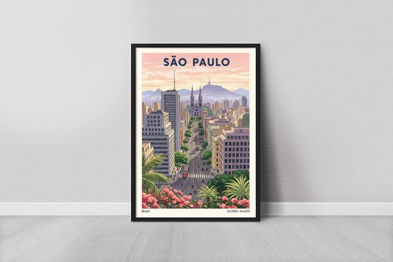 So Paulo Art Print Minimalist Pink Sky And Cream Cityscape