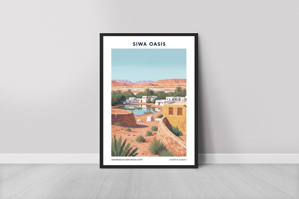 Siwa Oasis Egypt Travel Poster Desert Palm Springs Landscape Decor