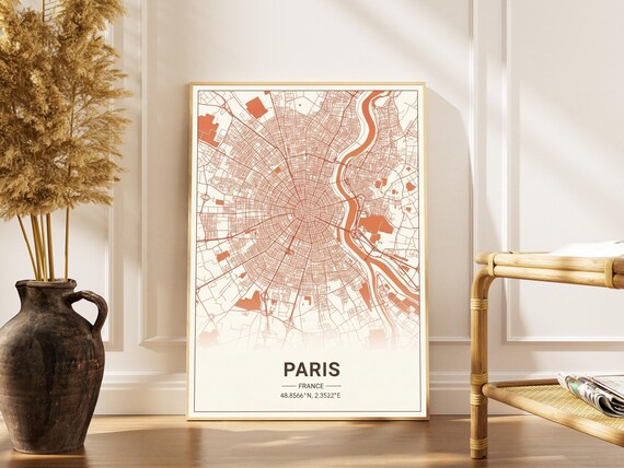 Paris Map Art Print Terracotta Vintage City