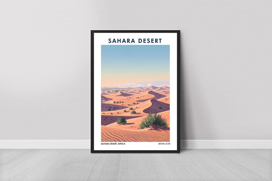 Saharan Desert Dunes Art Print Travel Poster Wall