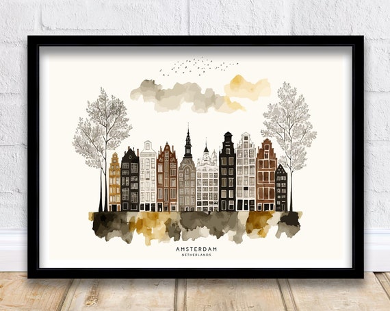 Amsterdam Skyline Art Print, Cityscape Travel Poster