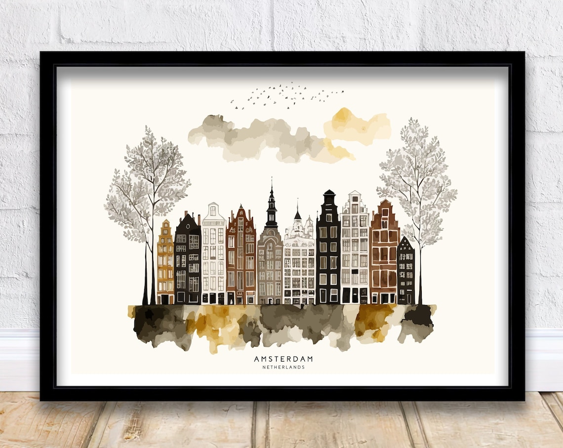 Amsterdam Skyline Art Print, Cityscape Travel Poster