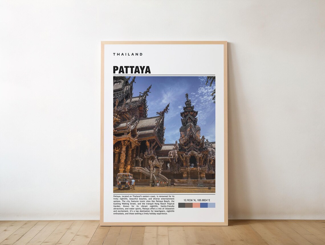Pattaya Thailand Sanctuary Temple Travel Poster Carved Wood Shrine