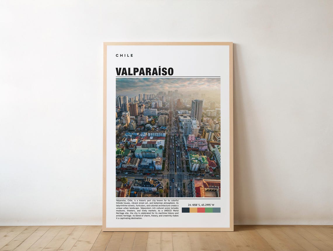 Valparaso Print Travel Poster Chilean Art Coastal Views Vibrant Streets Colorful Houses Historic Port Scenic Hills Cultural