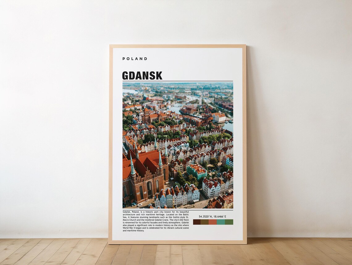 Gdansk Poland Old Town Aerial Baltic Cityscape Travel Poster