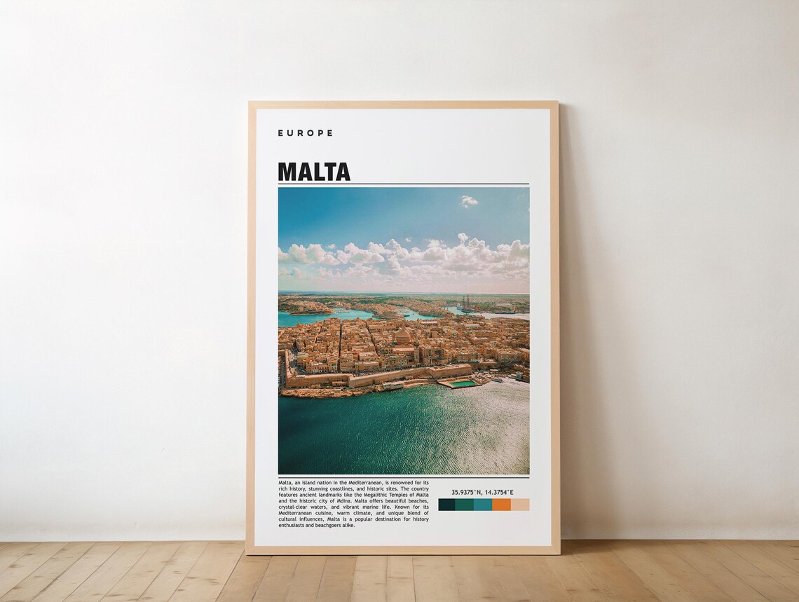 Malta Travel Aerial Valletta Harbor Mediterranean Photo Poster